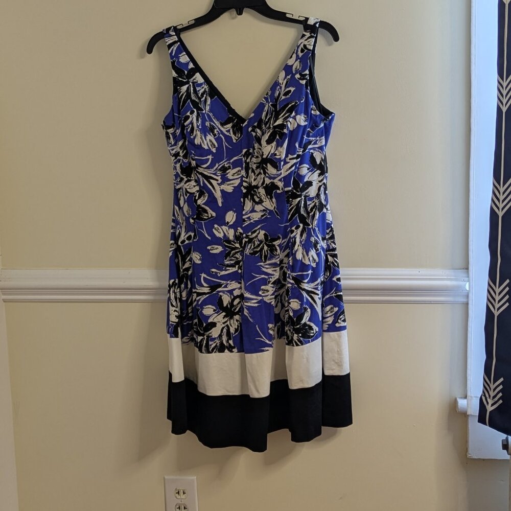 Blue, Black "Lauren" by Ralph Lauren Sleeveless, Fit-and-Flare Dress